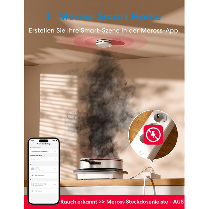 Meross Matter комплект димових сповіщувачів (3 шт.) з Matter Hub, Wi-Fi, двосторонній датчик світла, захист від комах 0,8 мм