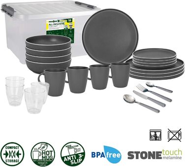 Набір посуду BRUNNER Melamin Camping | 12 предметів - тарілки та миски для 2-4 осіб | DOLOMIT Midday, стікельний, стійкий до подряпин (All Inclusive 36+1)