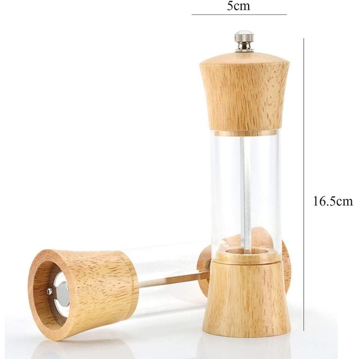 Упаковки акрилових млинів для солі та перцю регульована керамічна серцевина, набір кухонних млинів для спецій, 2