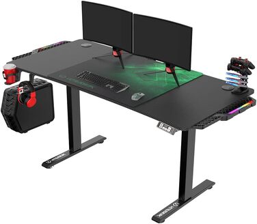 ULTRADESK Стол для роботи та ігор, регульована висота, електричний, 140x68 см, з XL-кілимком для миші (зелений)