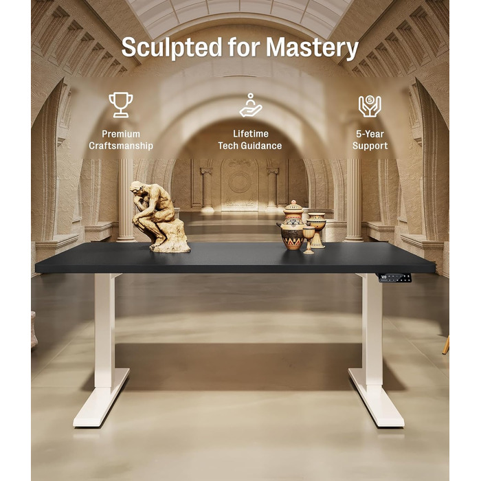Регульований стіл MAIDeSITe S2 Pro (160x80 см) - електричний, з підняттям, чорний каркас, білий стіл, 160 кг, з захистом від зіткнень
