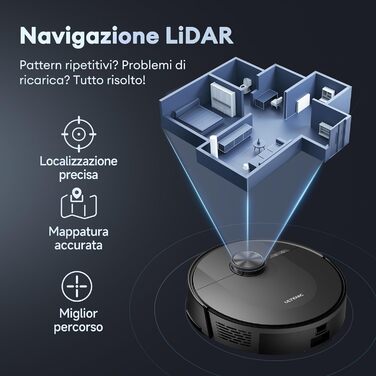 Робот-пилосос Ultenic з функцією миття 6000Pa, LiDAR навігація, 3-в-1, 150 хв роботи, керування через додаток, для шерсті тварин, килимів та твердих підлог D10