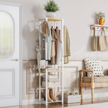 HOOBRO Лежак для одягу з полицями для взуття, білий та дерев'яний, EWN04YM01