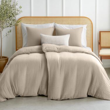 Набір постільної білизни Dreamzie з мусліну 135x200 см, 100% бавовна (4 шт.) – 2 наволочки 80x80 см, 2 наволочки 80x80 см, закривається на блискавку, сертифікат Oeko-Tex, колір: тауп