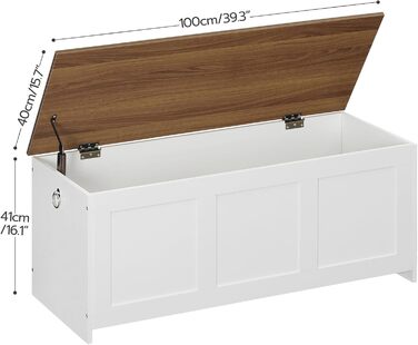 HOOBRO Лавка з ящиком для іграшок, 100 см, білий + натуральне дерево, з безпечним шарніром, для дому