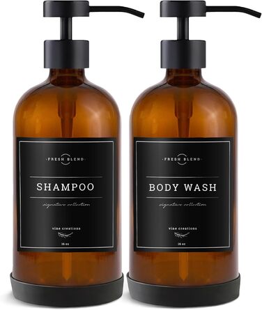 Набір дозаторів для мила на кухню та у ванну кімнату, 2 шт. з нержавіючою сталею, скляні флакони 475 мл, з водонепроникними етикетками