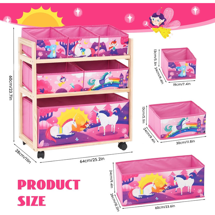 Органайзер для іграшок HOMCENT з колесами та 6 контейнерами великої місткості для дитячої кімнати, дівчачої кімнати