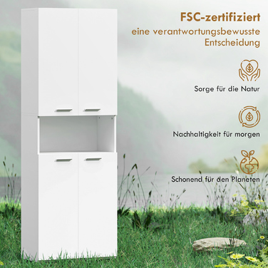 Шафа для ванної кімнати заввишки 174 см з висувною корзиною для білизни та дверцятами з плавним закриванням, білий колір