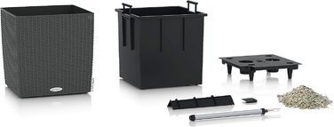 Пляцок Lechuza 'Cube Cottage 30' з системою поливу ґрунтом, граніт, 30 x 30 x 30 см