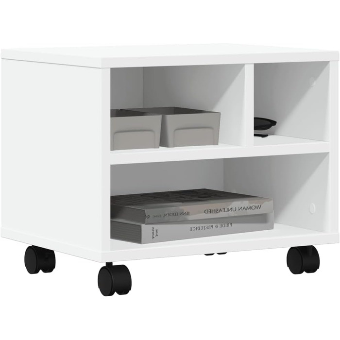 Підставка для принтера на колесах з місцем для зберігання, біла, з ДСП, для офісу та робочого кабінету