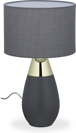 Приліжкова лампа Relaxdays з сенсорним регулюванням, 3 рівні, E14, HxD 48,5 x 28 см, сучасна, сенсорна лампа з абажуром, (сірий/золотий)