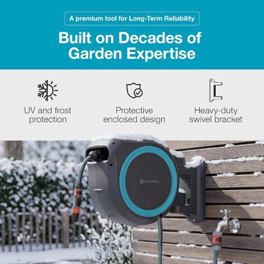 Гардена котушка для шланга на стіну, втягувана, 35 м, чорно-бірюзова