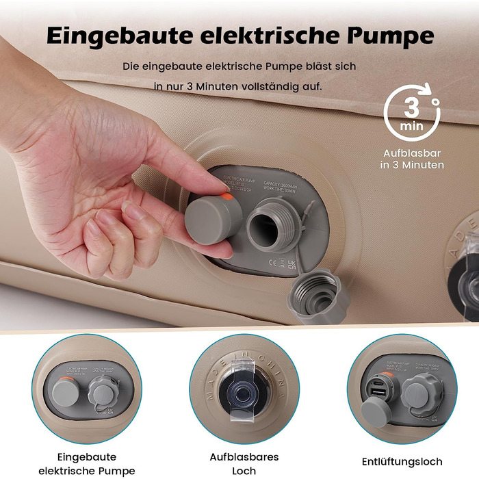 Надувний матрац 2 персони з електричною помпою, 190x125x20 см - для дому та кемпінгу