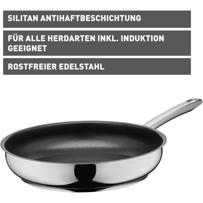 Сковорода Silit Calabria з індукційним покриттям, нержавіюча сталь, нержавіюча сталь, придатна для духовки, для делікатного смаження (20 см)