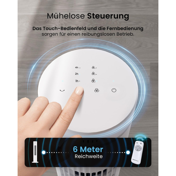 Турбовентилятор Pro Breeze з дистанційним керуванням, 76 см, осциляція 65°, таймер, 3 швидкості, тихий, для спальні та офісу, білий