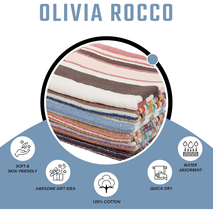 Бавовняні рушники Olivia Rocco Striped, кольорові, абсорбуючі, швидковисихаючі, набір з 6 шт.