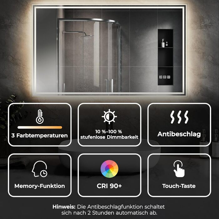 Дзеркало для ванної кімнати зі підсвічуванням SVNR, 70x50 см, LED, кутовий, з 4 мм дзеркалом без міді, dual-touch, регулювання кольору 3000K-6400K, антизапар, smart дзеркало