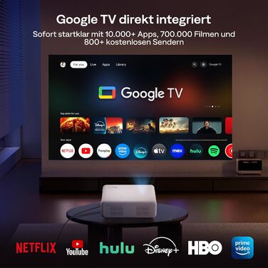 Aurzen Eazze D1 Smart Beamer: 4K проєктор для дому з Wi-Fi, Bluetooth, Netflix, Dolby Audio, автофокусом та корекцією трапеції. Підтримує Full HD 1080P. Білий (GTV)