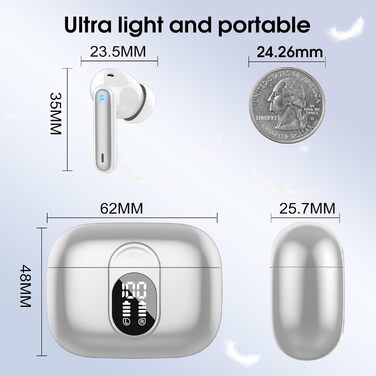 Бездротові навушники Csasan Bluetooth 5.3, ENC, мікрофон, 40 годин, сенсорний, водонепроникний IP7, внутрішньоканальні (сірий)