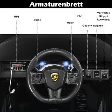 Дитячий електромобіль Lamborghini GOPLUS, з пультом керування, Bluetooth, USB, музика, 3–5 км/год, для дітей 3–8 років, білий/чорний
