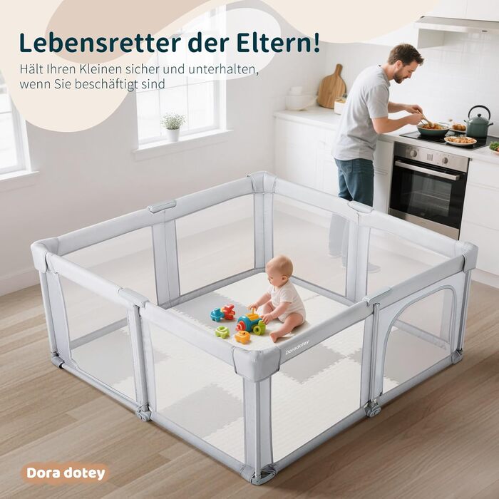 Дитячий манеж Laufotey, 150x150x68 см, сірий, з тканини Oxford, швидкозбірний