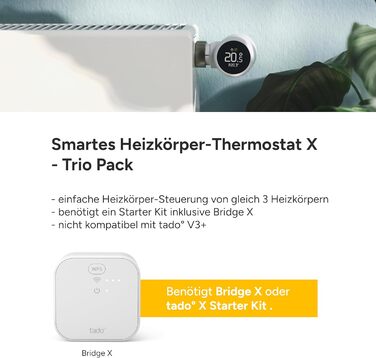 tado Smartes Heizkörperthermostat X – Набір з 3 шт., керування опаленням через додаток (Alexa, Siri, Google Assistant), енергозбереження, проста установка