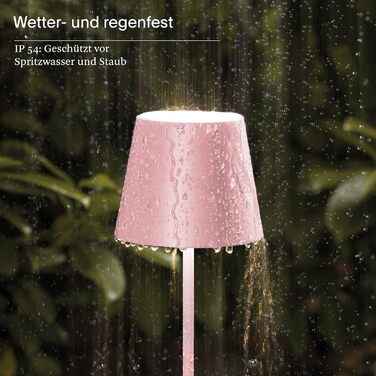 Світлодіодна настільна лампа, що перезаряджається, з регулюванням яскравості, для приміщень і вулиць, захист від бризок IP54, висота 38 см, перезаряджається за допомогою Easy Connect, тривалість освітлення 12 годин, стандарт блідо-рожевий