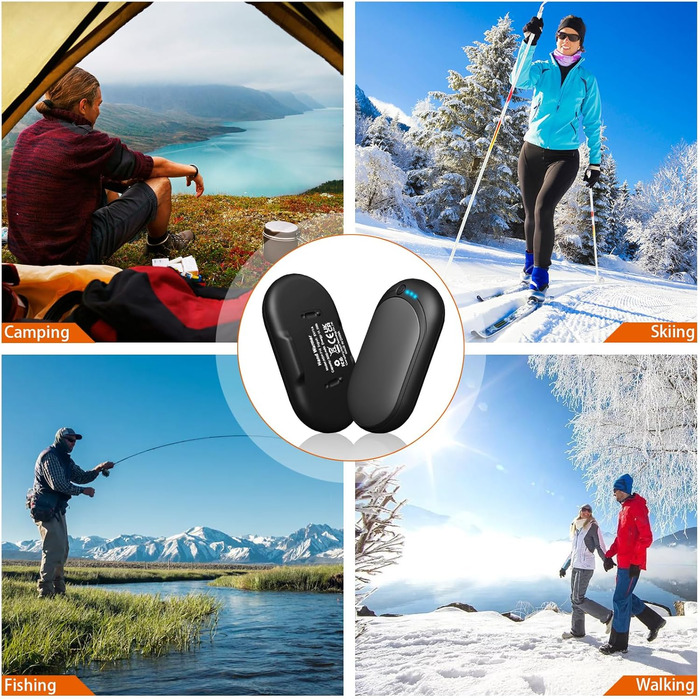 Електричний грієчка для рук, перезарядна, 2 шт. з акумулятором 6000mAh, USB-кабель, 3 режими нагріву, 20 годин тепла, перезарядна кишенькова пічка для активного відпочинку взимку (чорний, сірий)