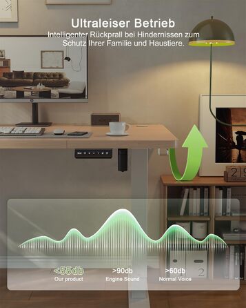 Регульований стіл JUMMICO 160 x 70 см з USB-портом для зарядки, електричний, стоячий/сидячий, бежевий