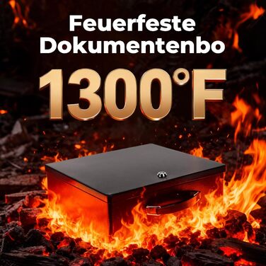 Вогнестійкий сейф для документів з ключовим замком, 33.5x28x10.5 см, чорний