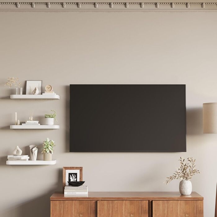 Набір полиць на стіну Wandregal з дерева (3 шт) білі, плаваючі полиці з прихованим кріпленням для вітальні, спальні, кухні, для книг та декору