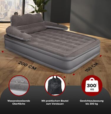 Надувне ліжко для гостей 200x150х40 см з підголовником, самонадувне, з вбудованим насосом, для кемпінгу