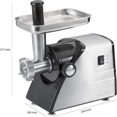 Електрична м'ясоподрібнювач Profi Cook PC-FW 1060 з набором аксесуарів, 1000W, нержавіюча сталь