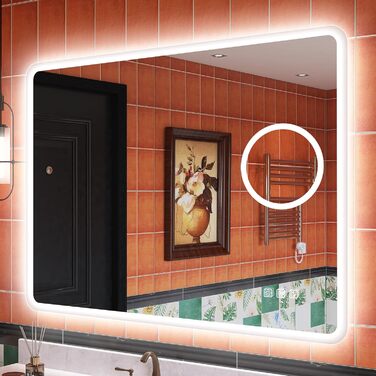 Дзеркало для ванної кімнати S'bagno з підсвічуванням 80x60 см, LED, Bluetooth, 5x лупа, протитуманне покриття, 3 кольори, регулювання яскравості, пам'ять налаштувань, загартоване скло, IP44, горизонтальне/вертикальне встановлення