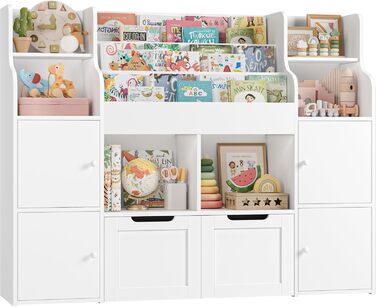 FOREHILL Дитяча полиця-стелаж для іграшок та книг, меблі для дитячої кімнати з ящиками, 122 x 30 x 100 см (білий)