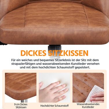 Офісне крісло Yaheetech з регулюванням висоти, ергономічне, оббивка з тканини, поворотне, без підлокітників, для офісу та дому, колір: коричневий (Retro-brown)