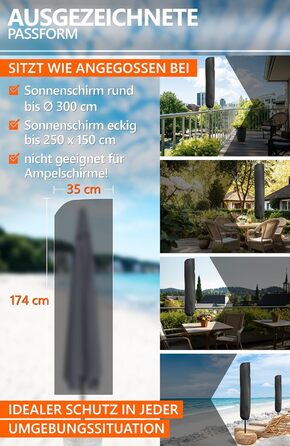 Чохол для парасольки Menz 2-4 м, 420D Oxford, водовідштовхувальний, UV-стійкий, захист від вітру, для саду (Чорний, 174x32/35 см)