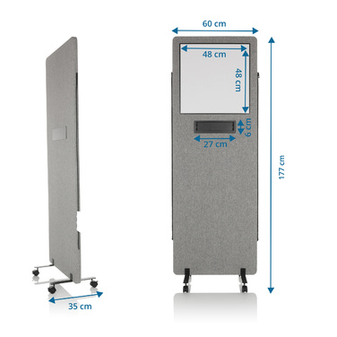 Роздільна панель з білим покриттям для системи перегородок FLEXMIUT 1700*600*30 мм світло-сіра hjh OFFICE