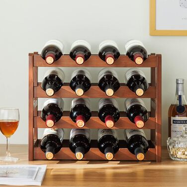 Стелаж для пляшок Tinyuet з бамбука, 4-рівневий, на 16 пляшок, 43x23x38 см