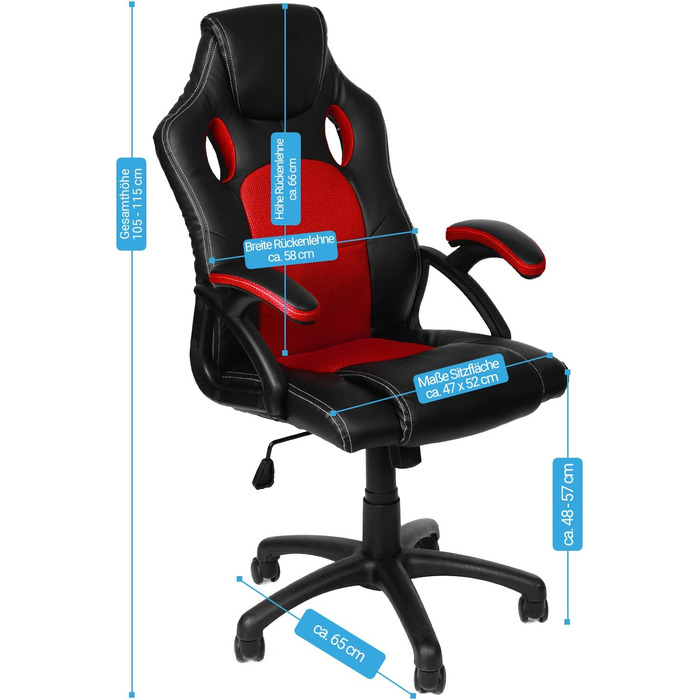 Ігровий крісло Panorama24 для геймерів та офісу, чорний, 9 кольорів, підйомний механізм, до 150 кг, сертифікат TÜV