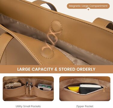 Сумка жіноча LOVEVOOK з натуральної шкіри, велика містка, на плече, тоут, для роботи та повсякденного використання, коричнева