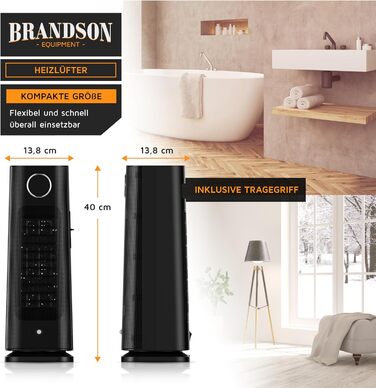 Обігрівач Brandson з пультом керування, 2000 Вт, ECO режим, осциляція, захист від дітей, таймер, LED-підсвічування, для ванної, вітальні, офісу, дитячої кімнати