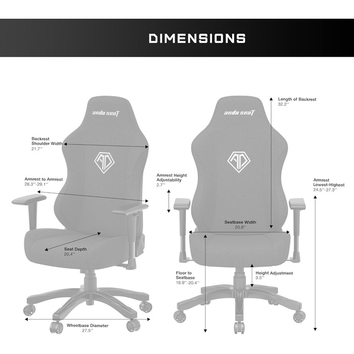 Ігрове крісло Anda Seat Phantom 3 Pro - ергономічне крісло, підтримка шиї та попереку, чорний