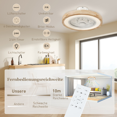 Стельовий вентилятор HOMCOM з дистанційним керуванням освітлення Світлодіодний вентилятор Стельовий світильник з регулюванням яскравості з кольором RGB, 6 швидкостей 40 Вт лампа з вентилятором, таймер реверсивний для спальні Природа 50 см