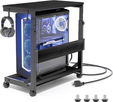 Регульований стійка для комп'ютера Tower, чорний, 64 x 34 x 59-84.5 см, з ATX корпусом та місцем для зберігання