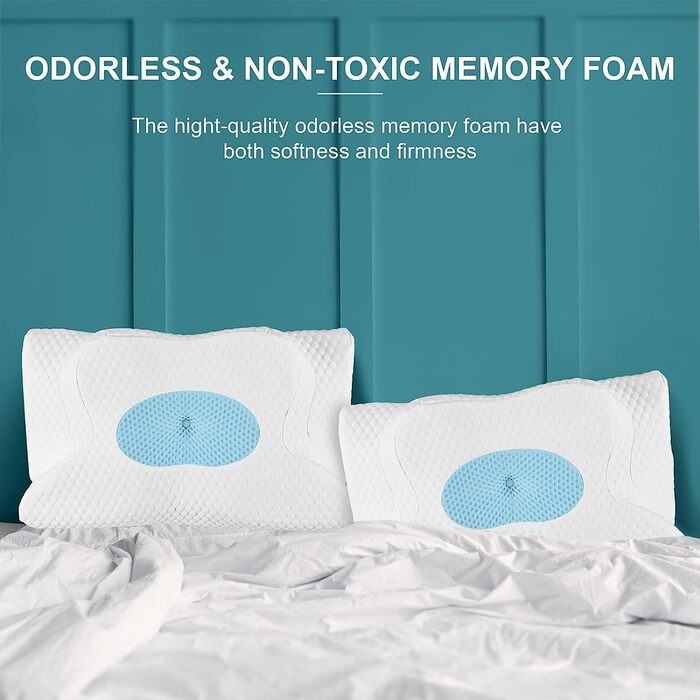 Ортопедична подушка GOXIFACA з Memory Foam, для шиї та спини, для тих, хто спить на боці, покращує якість сну, 60*35*10/12 см, блакитна
