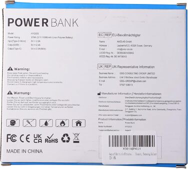 Набір AsperX Power Bank з 2 шт. , 10000 мАг (вхід/вихід USB-C) Тонкий зовнішній акумулятор, чорний/білий