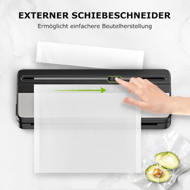 Вакууматор для продуктів Bonsenkitchen для сухих та вологих продуктів з вбудованим різачем, чорний (комплект з рулоном та пакетами)