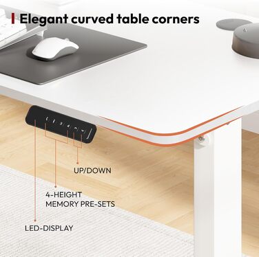 Регульований стіл Sanodesk 110x60 см з суцільною стільницею – компактний стоячий стіл для маленьких приміщень, ергономічний та стильний, білий