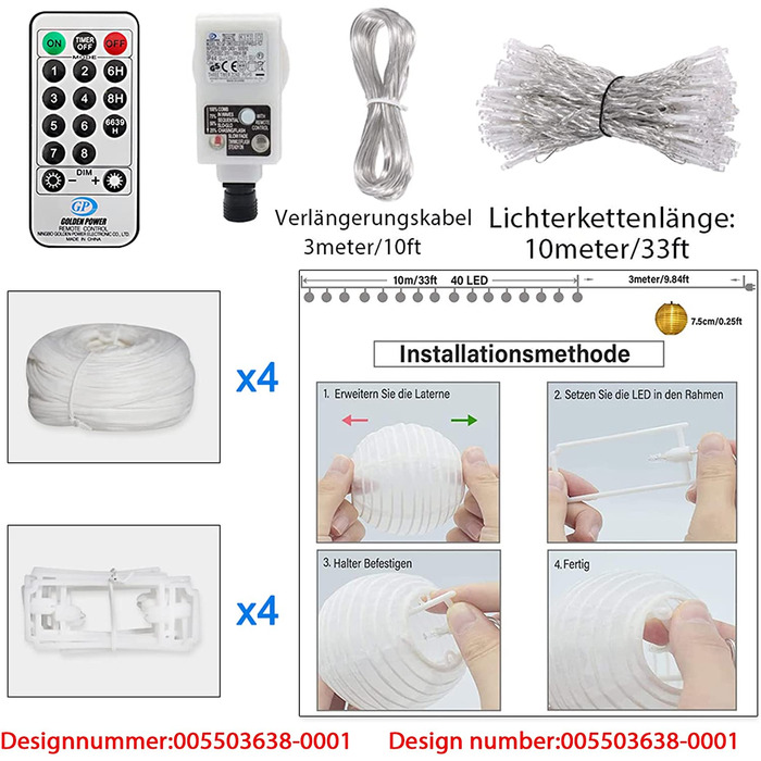 Світлодіодні гірлянди для вуличних ліхтарів, розширювані 8 режимів, теплі білі гірлянди з 40 світлодіодів з дистанційним управлінням і підсвічуванням, 10-